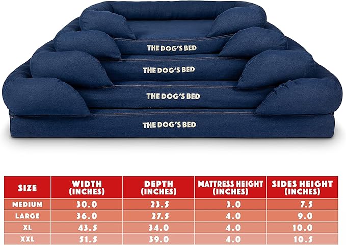 The Dog’s Bed, Med Blue Denim 30x23.5, Memory Foam, Pain Relief: Arthritis, Hip & Elbow Dysplasia, Post Surgery, Lameness, Supportive, Calming, Waterproof Washable Cover, Veterinary Approved