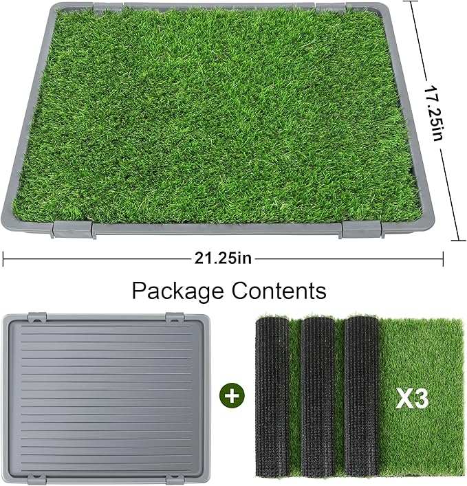 Product Image Dog Grass Pad with Tray: 3 Pack Grass Pee Pads for Dogs Potty for Puppy Training, Artificial Turf for Dogs with Collection Tray for Indoor /Outdoor /Patio /Balcony, 22"x18" Grey