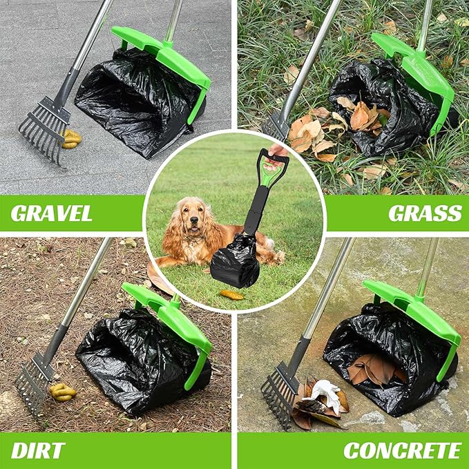 Pooper Scooper with Bag Attachment, 50 inches Long Handle Pooper Scooper, Poop Scooper for Dogs, Dog Poop Scooper for Yard, Pooper Scooper for Large Dogs Heavy Duty, Poop Scooper Bin & Rake