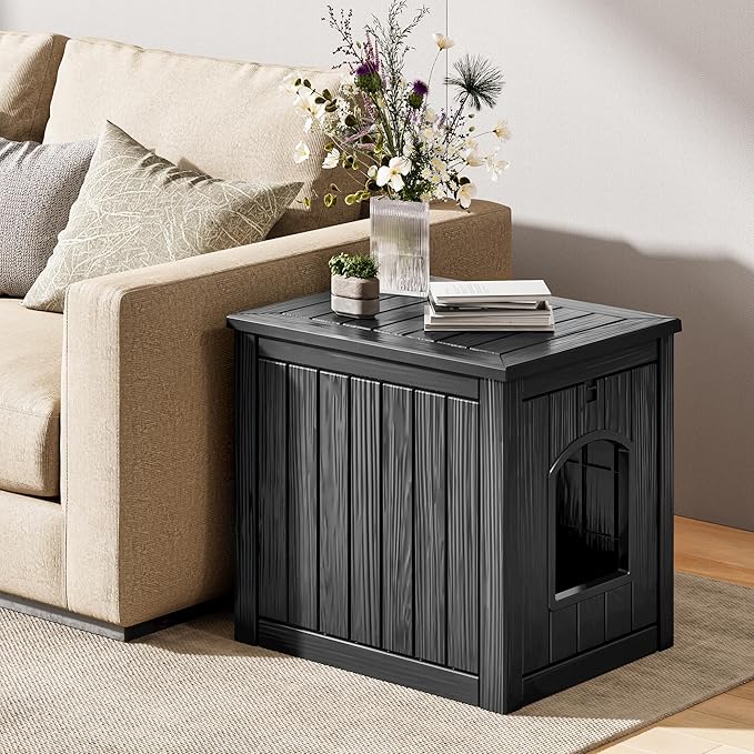 Outdoor & Indoor Dog House for Weatherproof and Stylish Furniture, Insulated Dog House Outdoor, Multi - Use for Small and Medium Dogs (Black, 22.8" L × 17.7" W × 21.7" H)