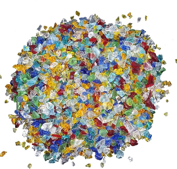 TWINKLING High Luster Crushed Glass, Broken Glass Chips for Fire Pit DIY Resin Art Epoxy Crafts, Nail Art, Geode Painting, 6-9mm(370g/13oz.) (Mixed Color)