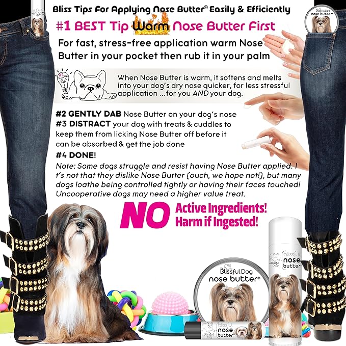 The Blissful Dog Lhasa Apso Nose Butter for Dry, Cracked Skin, Lick-Safe Dog Nose Balm with Moisturizing Shea Butter, Almond, Olive, and Essential Oils, Pet Supplies, Uncented, 8 oz.