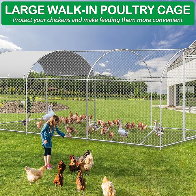 Large Metal Chicken Coop, Walk-in Chicken Run Pen with Waterproof Cover, Dome Roof Poultry Cage for Outdoor, Backyard, Farm (8.96'Wx18.9'Lx6.4'H)