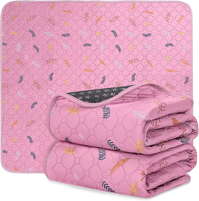 Sunheir Washable Pee Pads for Dogs 2-Pack Reusable Puppy Pads Pet Training Pads, Waterproof Dog Pee Pads for Crate, Whelping Pad, Non-Slip Protects Against Urine Leakage (Leaves - Pink, 18x24)