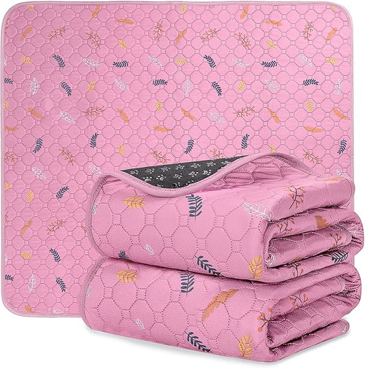 Sunheir Washable Pee Pads for Dogs 2-Pack Reusable Puppy Pads Pet Training Pads, Waterproof Dog Pee Pads for Crate, Whelping Pad, Non-Slip Protects Against Urine Leakage (Leaves - Pink, 18x24)