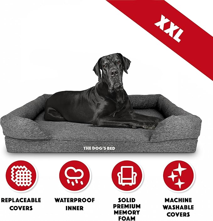 The Dog’s Bed, XXL Grey Linen 51.5x39, Memory Foam, Pain Relief: Arthritis, Hip & Elbow Dysplasia, Post Surgery, Lameness, Supportive, Calming, Waterproof Washable Cover, Veterinary Approved