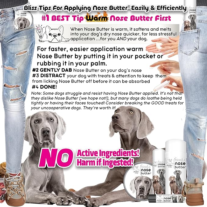 The Blissful Dog Weimaraner Nose Butter for Dry, Cracked Skin, Lick-Safe Dog Nose Balm with Moisturizing Shea Butter, Almond, Olive, and Essential Oils, Pet Supplies, Uncented, 1 oz.