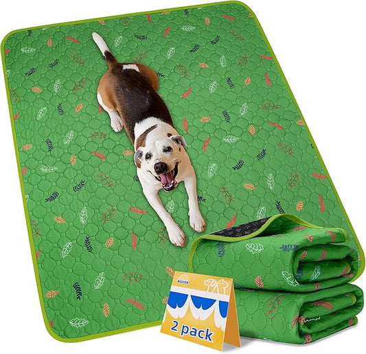 Sunheir 2-Pack Extra Large Reusable Dog Mat for Floor, Dog Playpen, Non-Slip Waterproof Super Absorbent Washable Pee Pads for Dogs, Pet Whelping Pads, Potty Training - Green, 36" x 72"