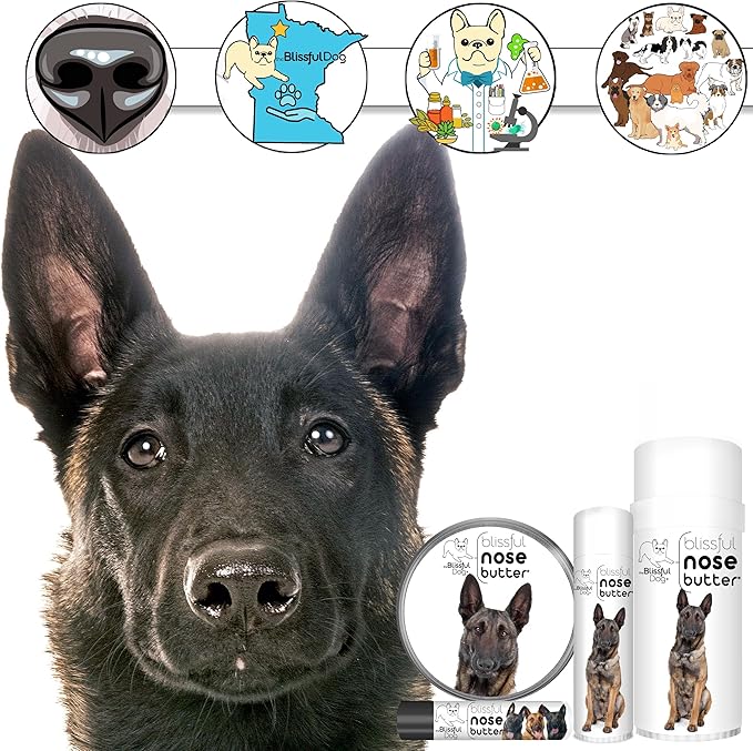 The Blissful Dog Belgian Malinois Nose Butter for Dry, Cracked Skin, Lick-Safe Dog Nose Balm with Moisturizing Shea Butter, Almond, Olive, and Essential Oils, Pet Supplies, Uncented, 8 oz.