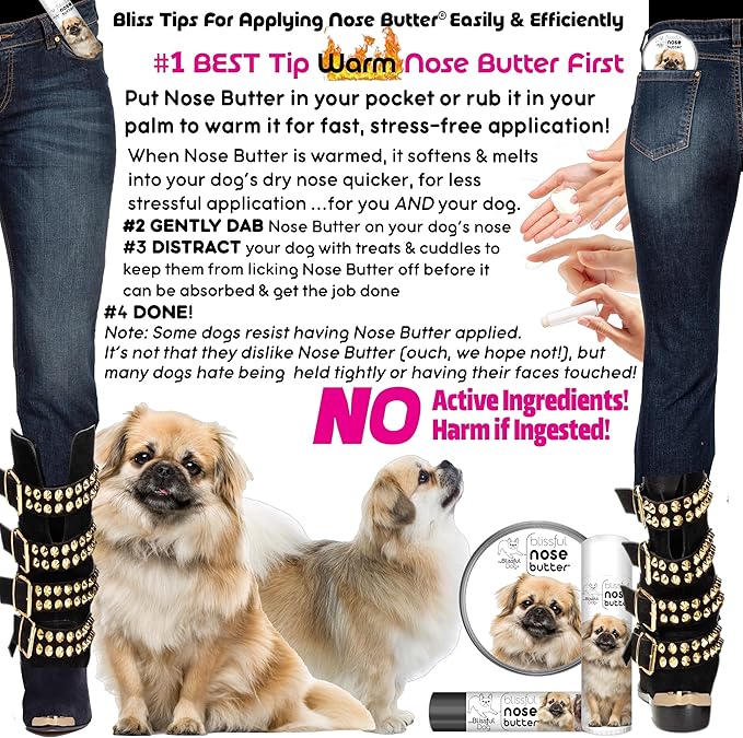 The Blissful Dog Tibetan Spaniel Nose Butter for Dry, Cracked Skin, Lick-Safe Dog Nose Balm with Moisturizing Shea Butter, Almond, Olive, and Essential Oils, Pet Supplies, Uncented, 1 oz.