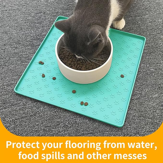 Ptlom Pet Placemat for Dog and Cat, Waterproof Non-Slip Silicone Feeding Bowl Mat Prevent Food and Water Overflow, Puppy Dish Feeder Fountain Trays Suitable for Medium and Small Pets, Green