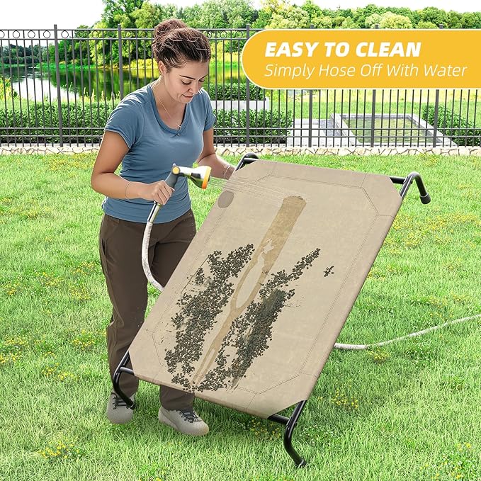 Simple Trending Raised Bed for Large Dog, Waterproof L Pet Cot, Breathable Big Bed Load 300lb, Brown