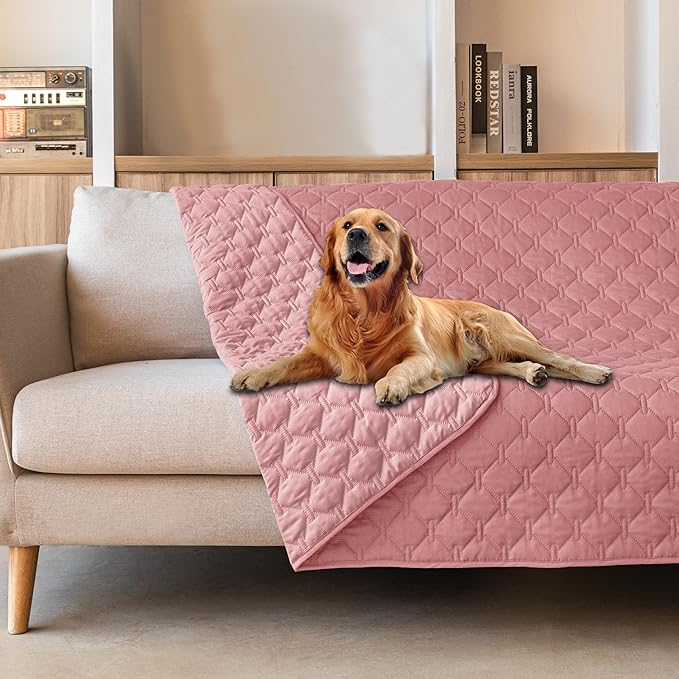 gogobunny 3X Stronger Waterproof Pet Blanket, Scratch Proof Furniture Protector for Dogs Cats, Reversible Cover 52x82 Inch, Dark Pink/Light Pink