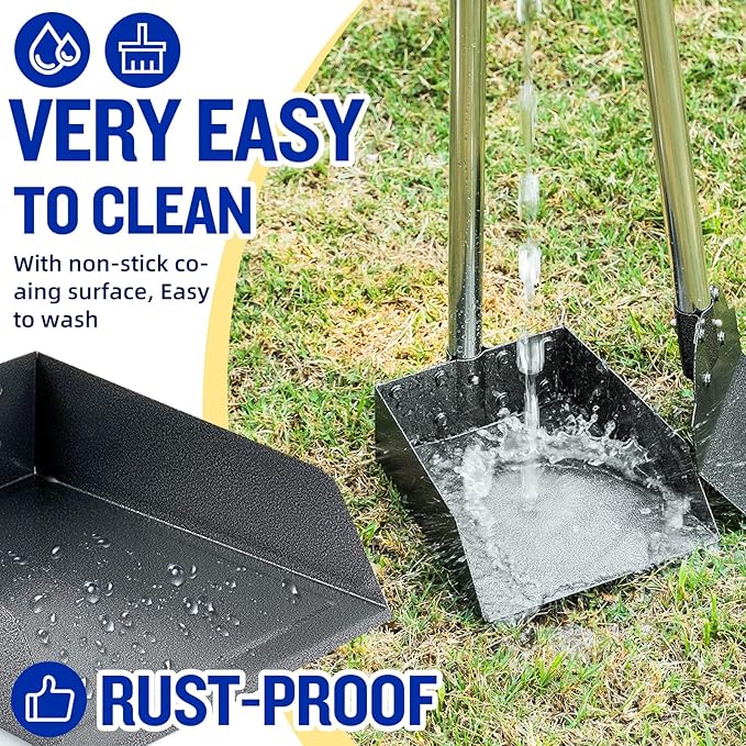 Pooper Scooper for Large Dogs, Adjustable Long Handle Metal Tray and Spade Poop Scooper for Dogs with Bin for Pet Waste Removal, No Bending Clean Up Pooper Scooper for Medium and Large Dogs