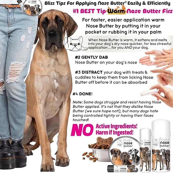 The Blissful Dog Great Dane Nose Butter for Dry, Cracked Skin, Lick-Safe Dog Nose Balm with Moisturizing Shea Butter, Almond, Olive, and Essential Oils, Pet Supplies, Uncented, 8 oz.
