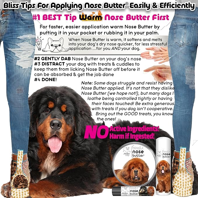 The Blissful Dog Tibetan Mastiff Nose Butter for Dry, Cracked Skin, Lick-Safe Dog Nose Balm with Moisturizing Shea Butter, Almond, Olive, and Essential Oils, Pet Supplies, Uncented, 0.15 oz.