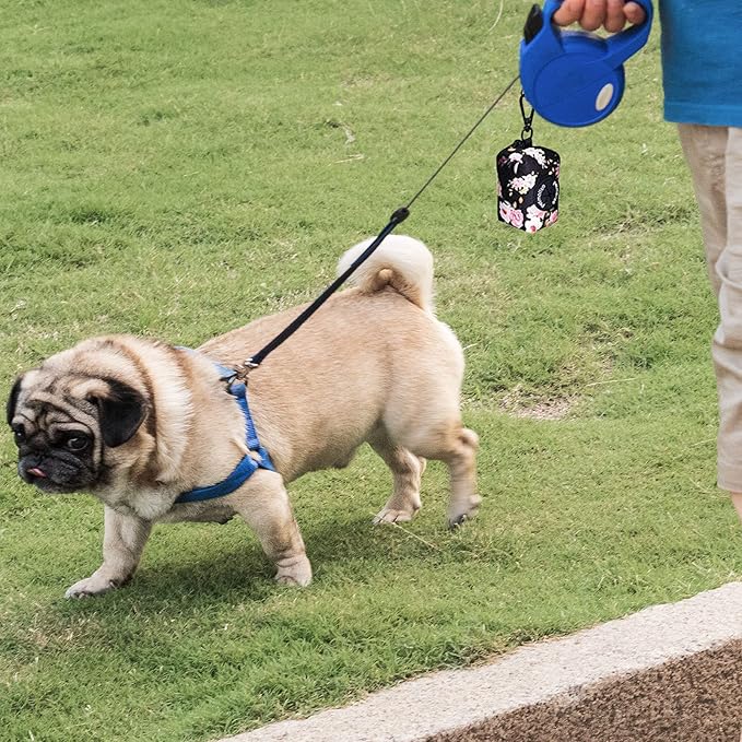 Petmolico Dog Poop Bag Holder Leash Attachment, Waste Bag Dispenser Zippered Pouch, Fits Any Leash, Includes Free Roll of Bags, 2 Packs - Pink Rose