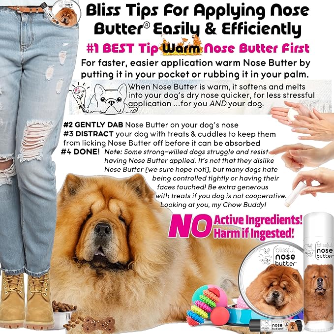 The Blissful Dog Chow Nose Butter for Dry, Cracked Skin, Lick-Safe Dog Nose Balm with Moisturizing Shea Butter, Almond, Olive, and Essential Oils, Pet Supplies, Uncented, 0.50 oz.