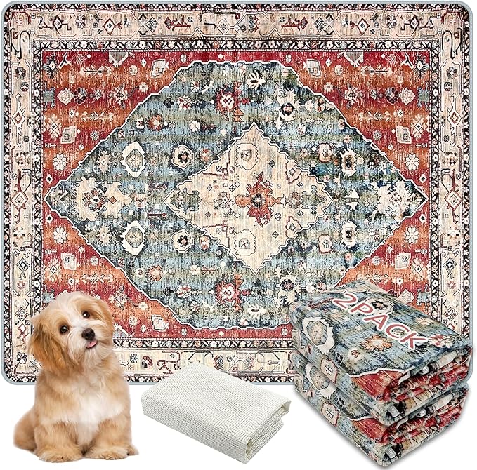 Washable Pee Pads for Dogs, (2 Pack, 36"x42") Upgrade Reusable Puppy Pads with Non-Slip Rug Pad, Super Thickening Absorbent Leakproof Dog Traning Pads Whelping Pad for Dogs, Doggie(Red-2)