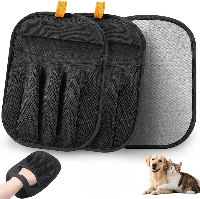 2Pcs Pet Hair Removal Glove for Cats & Dogs, 2025 Newly Upgraded Five-Finger Electrostatic Pet Hair Gloves, Reusable Pet Hair Remover Tool for Couch, Clothing, Car Seat,Carpet