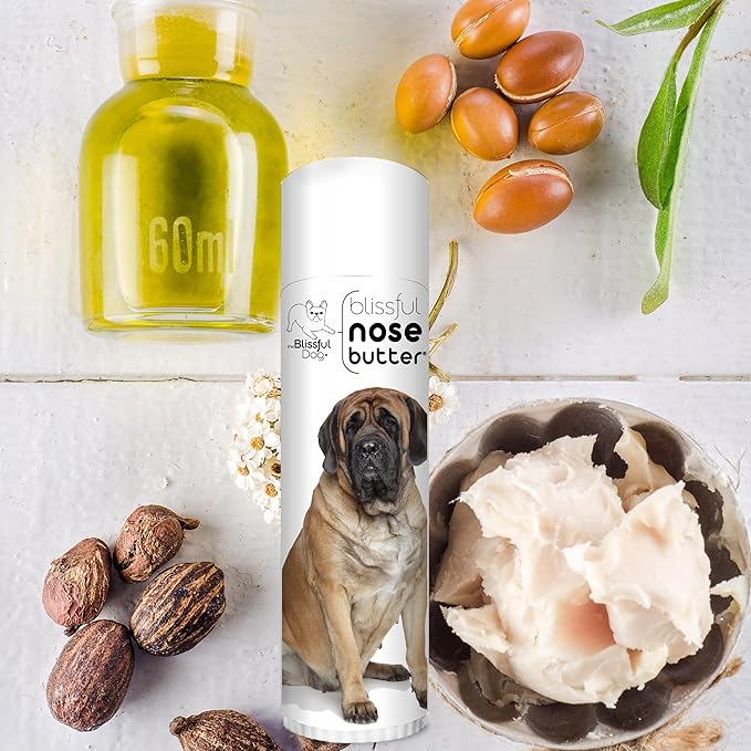 The Blissful Dog Mastiff Nose Butter for Dry, Cracked Skin, Lick-Safe Dog Nose Balm with Moisturizing Shea Butter, Almond, Olive, and Essential Oils, Pet Supplies, Uncented, 0.50 oz.