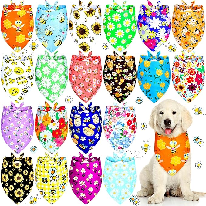 Weewooday 20 Pcs Spring Dog Bandanas Bulk Adjustable Spring Dog Bandanas Bibs Scarf Bib Washable Triangle Doggy Kerchief for Small Medium Large Pet Summer Easter Costume Accessory