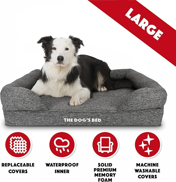 The Dog’s Bed, Large Grey Linen 36x27, Memory Foam, Pain Relief: Arthritis, Hip & Elbow Dysplasia, Post Surgery, Lameness, Supportive, Calming, Waterproof Washable Cover, Veterinary Approved