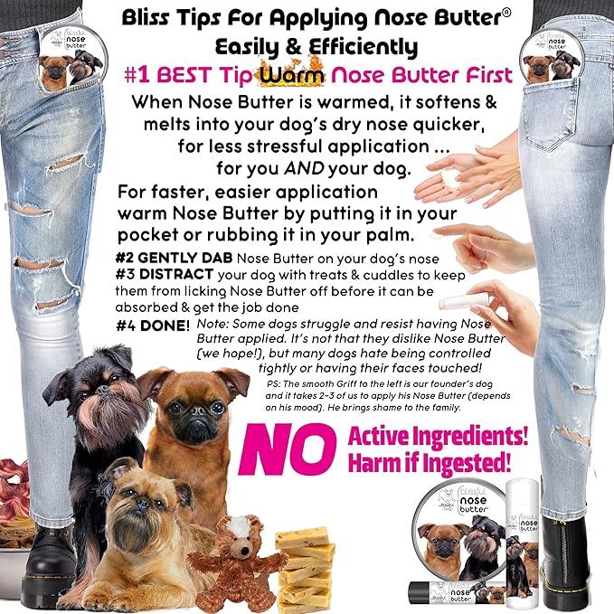 The Blissful Dog Brussels Griffon Nose Butter for Dry, Cracked Skin, Lick-Safe Dog Nose Balm with Moisturizing Shea Butter, Almond, Olive, and Essential Oils, Pet Supplies, Uncented, 8 oz.