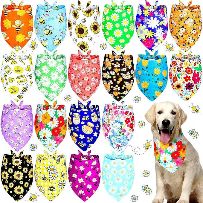 Weewooday 20 Pcs Dog Bandanas Bulk for Summer Adjustable Bandanas Bibs Dog Scarf Bibs Washable Triangle Doggy Kerchief for Small Medium Large Pets Summer Costume