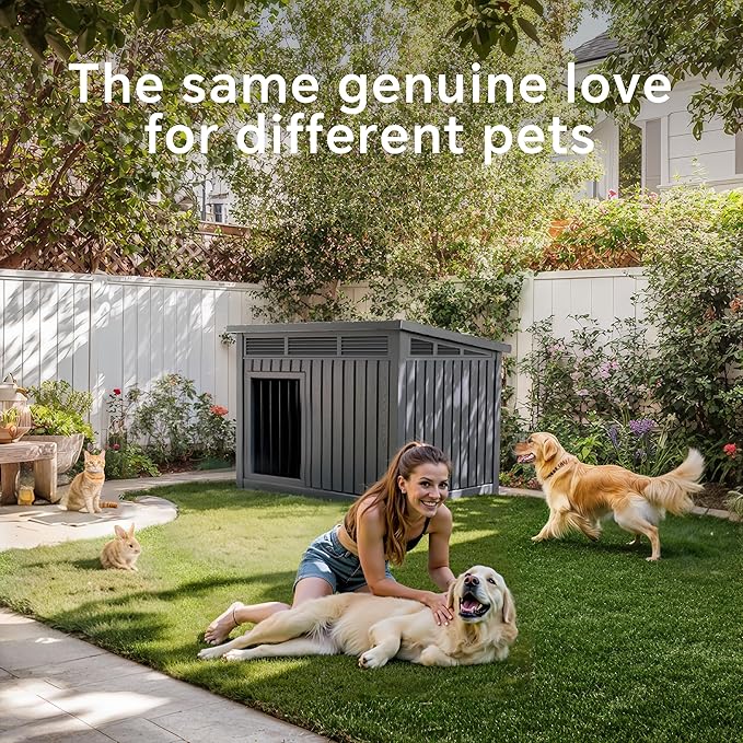 VIXZEN Dog House Indoor Outdoor,Waterproof Dog House for Small to Large Dogs,Doghouse with Air Vents and Elevated Floor,Openable at The Top,Easy to Assemble and Clean,Black,42.87"×32.95"×31.61"